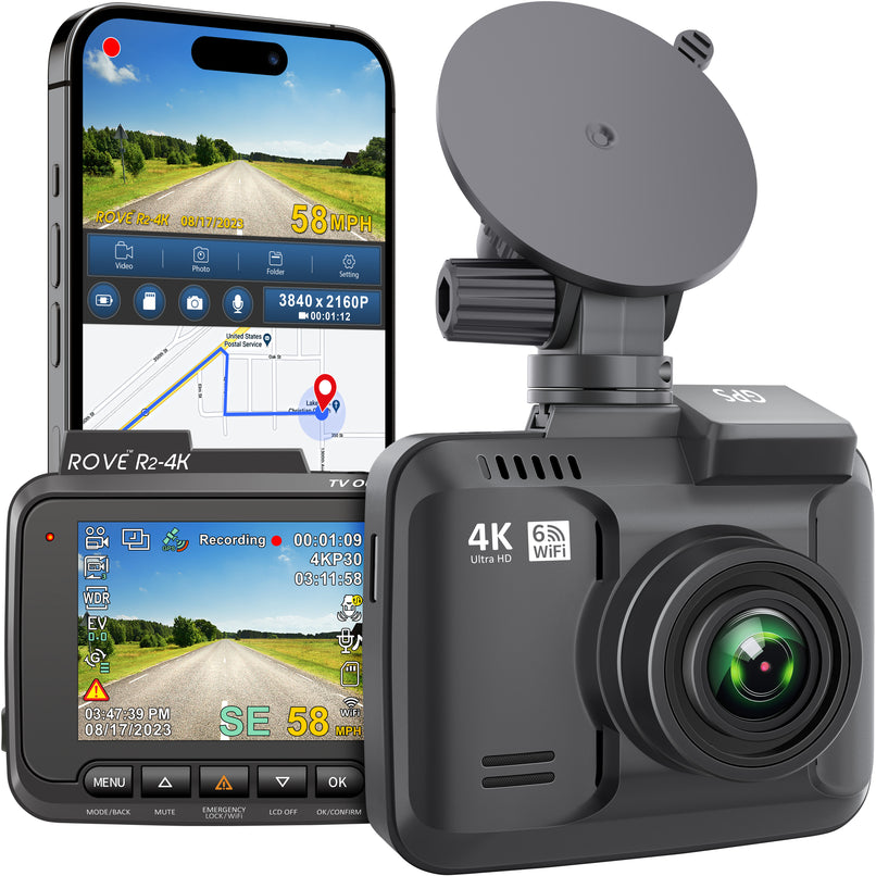 3 ROVE R2-4K Dash Cam 4K Ultra HD 2160P Dash Board Camera Built In Wi-Fi 6 & GPS