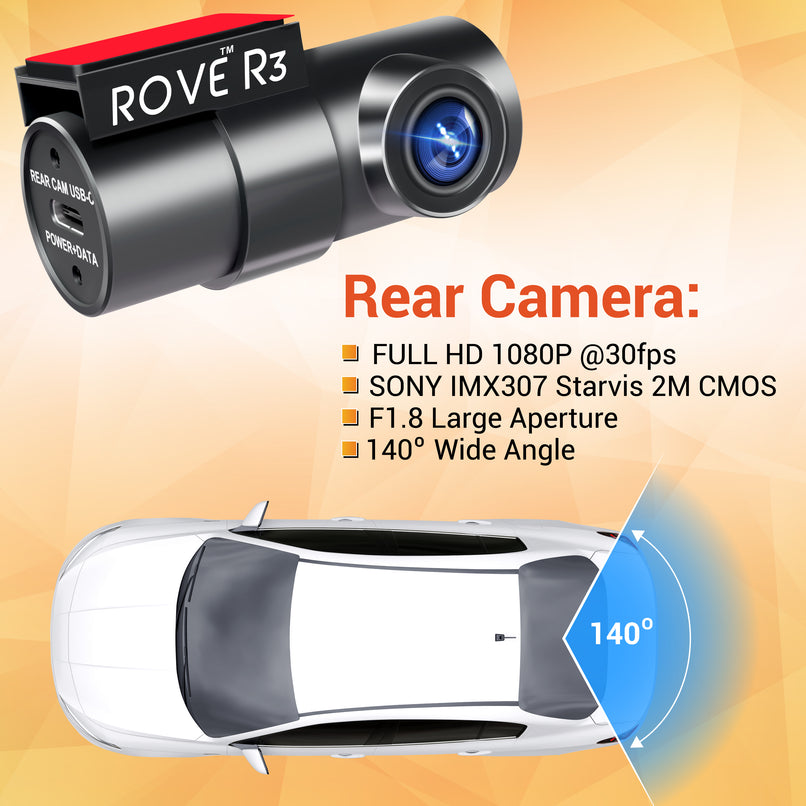 ROVE R3 Rear Cam with USB-C Port | Check Compatibility Image Before Purchasing