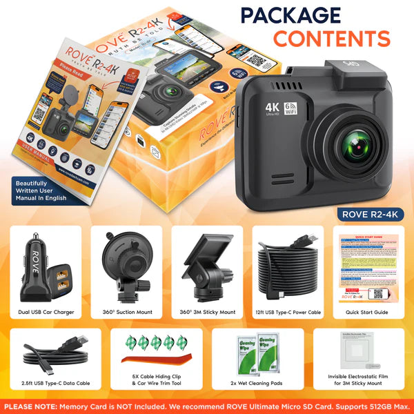 ROVE R2-4K Dash Cam Bundle | FREE ROVE PRO 128 GB microSD Card