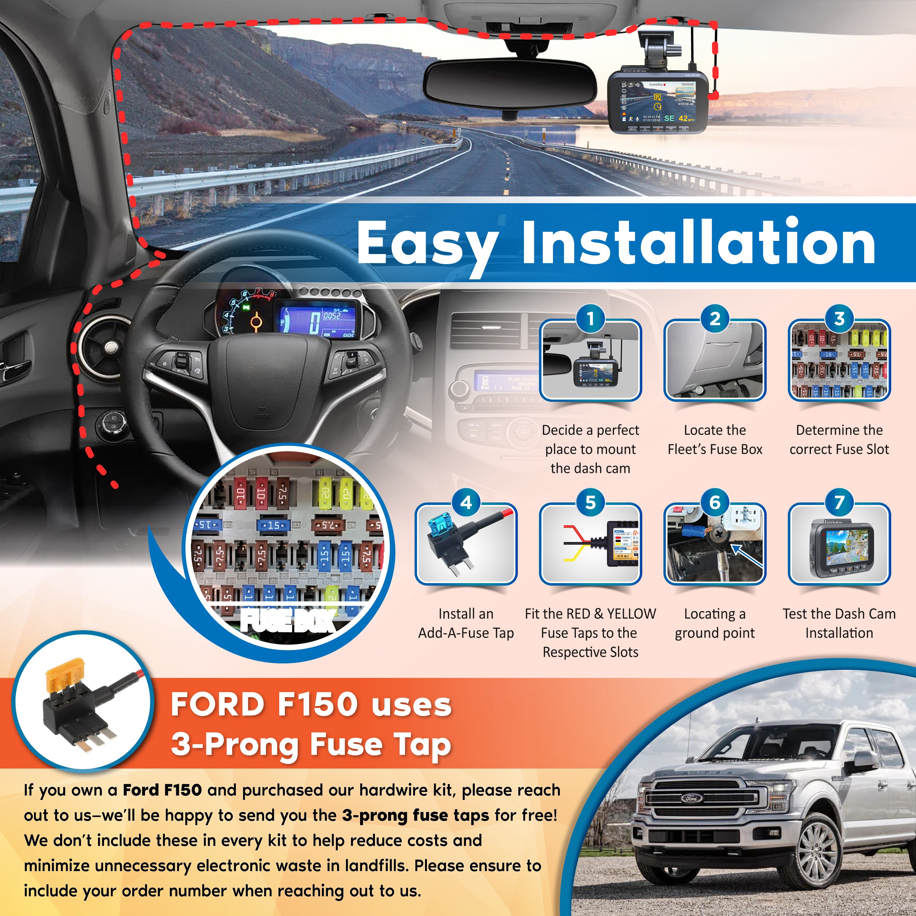 ROVE Ultimate 3-Lead USB Type-C Hardwire Kit | for ROVE R2, R2 PRO, R2-4K DUAL and R3 Dash Cam | Check Compatibility Image Before Purchasing