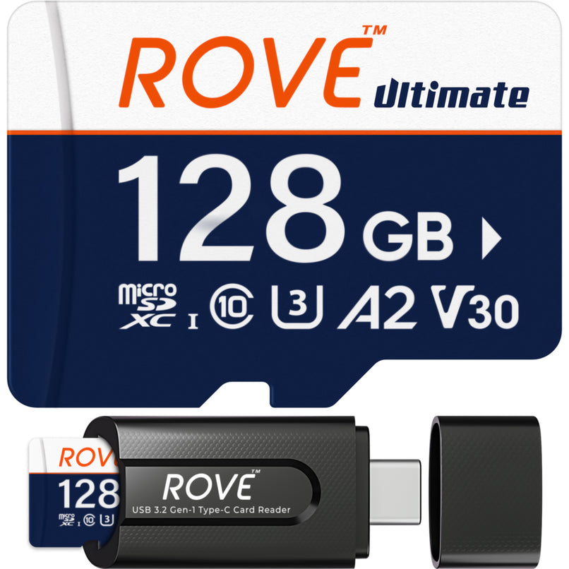 Rove Ultimate 128GB/256GB/512GB Micro SDXC Card with USB 3.2 Gen-1 Type-C card reader, Micro SD memory card for dash cam, Up to 170MB/s Read, 100MB/s Write, U3, Class10