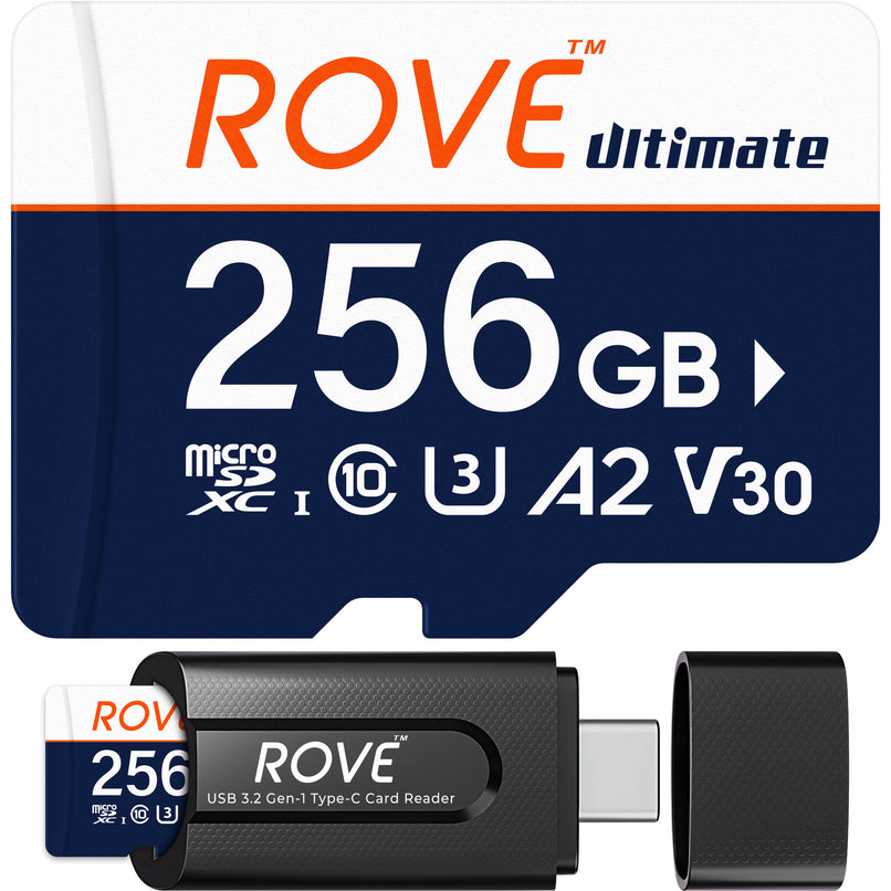 Rove Ultimate 128GB/256GB/512GB Micro SDXC Card with USB 3.2 Gen-1 Type-C card reader, Micro SD memory card for dash cam, Up to 170MB/s Read, 100MB/s Write, U3, Class10