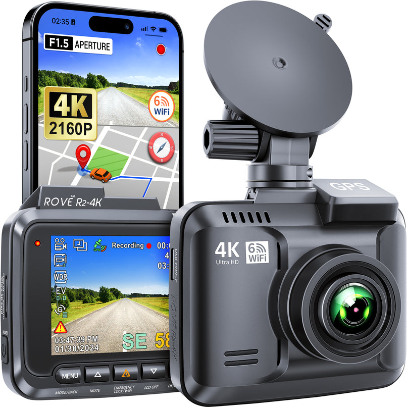 ROVE R2-4K Dash Cam 4K Ultra HD 2160P Car Dash Camera - Built In Wi-Fi 6 & GPS (Refurbished)