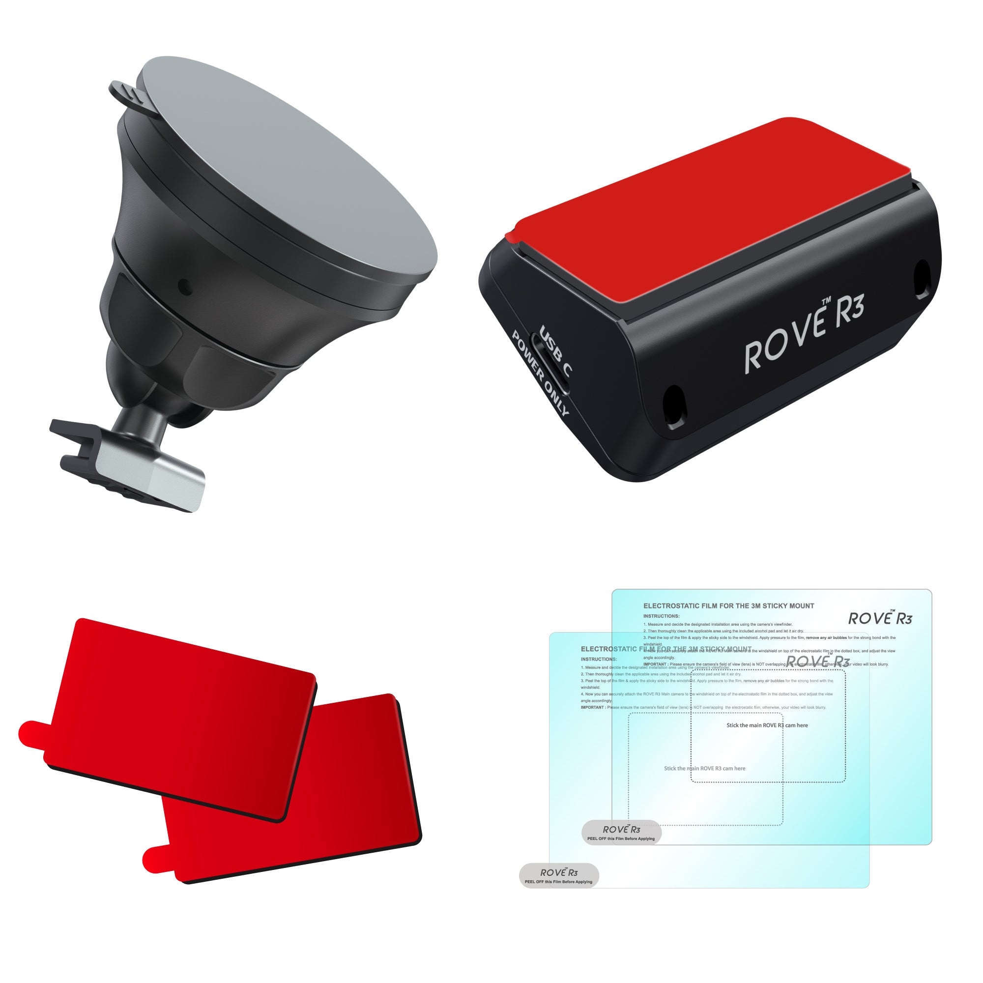 R3 Mount Bundle - R3 Suction Mount + Magnetic Mount with Built-In GPS + 2x Free Easy Peel Electrostatic Film + 2x 3M Sticky Tapes