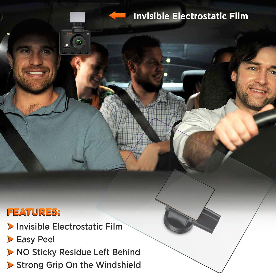 ROVE Invisible Electrostatic Film Car Sticker & Easy Peel OFF - ROVE Dash Cam